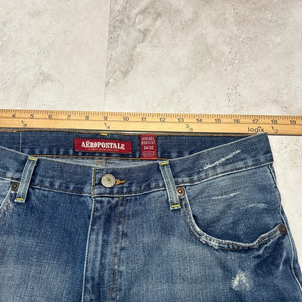 Aeropostale Vintage Bootcut Jeans Blue Mens 34 Custom Cropped Capri Raw Hem Y2K
